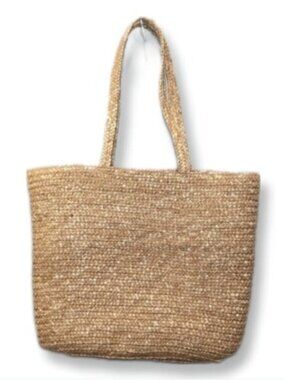 FAF INC. Natural Straw Tote Beach Travel Picnic Shopper Bag Pink Flamingo